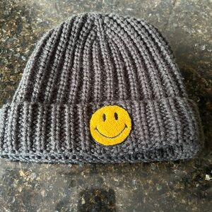 Urban Outfitters Gray Knit Beanie with Yellow Smiley Patch